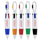 4 Color Ballpoint Pen With Carabiner Clip